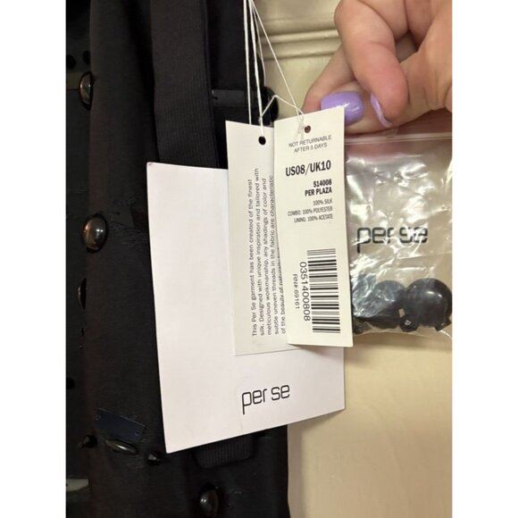 Per Se Evening Party Cocktail Formal Beaded Skirt Black Silk Sz 8 - Picture 4 of 6